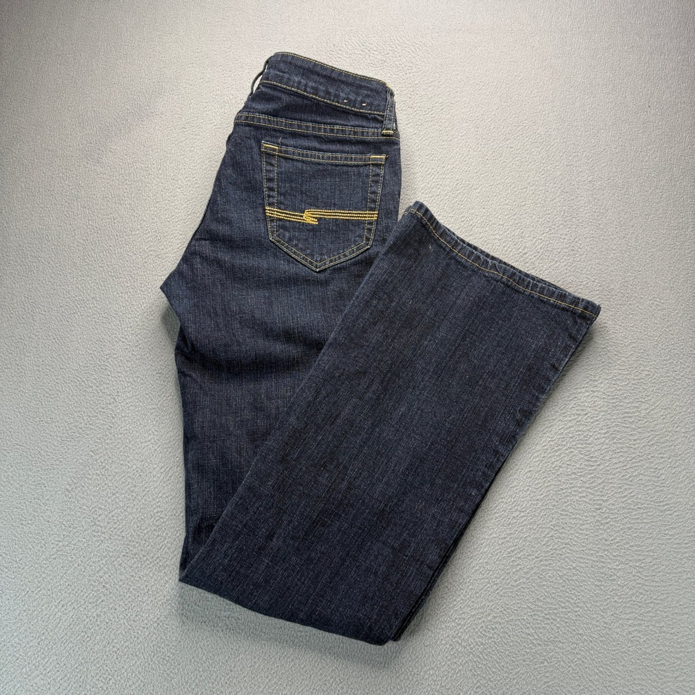 Arizona Jean Co Favorite Flare Jeans Womens 7 Long Dark Wash Stretch Bell Bottom
